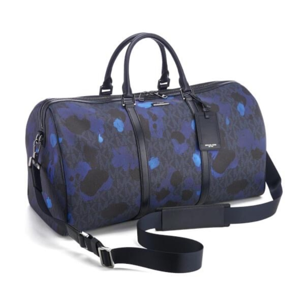 MICHAEL KORS JET SET PAINTERLY CAMO LARGE DUFFLE BAG WEEKENDER NAVY BLUE